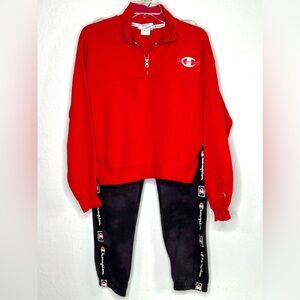 Champion Womens Sz. Sm. Red Top & Med. Gray Black Heavy SweatPant Lot  #187